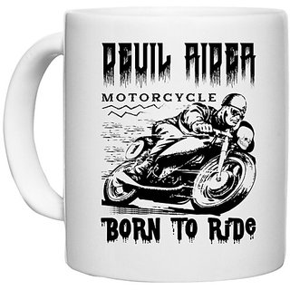                       UDNAG White Ceramic Coffee / Tea Mug 'Rider | Devil rider' Perfect for Gifting [330ml]                                              