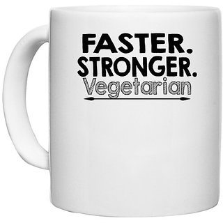                       UDNAG White Ceramic Coffee / Tea Mug 'Vegetarian | faster. stronger. vegetarian' Perfect for Gifting [330ml]                                              