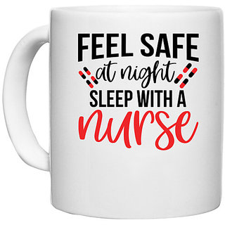                       UDNAG White Ceramic Coffee / Tea Mug 'Nurse | Feel Save' Perfect for Gifting [330ml]                                              
