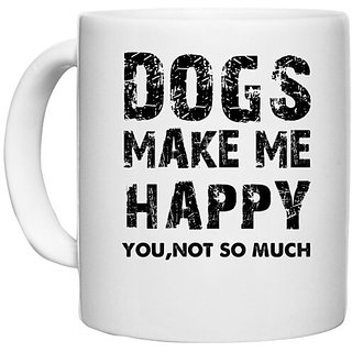                       UDNAG White Ceramic Coffee / Tea Mug 'Dog | dogs make me happy' Perfect for Gifting [330ml]                                              