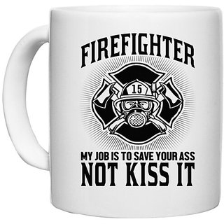                       UDNAG White Ceramic Coffee / Tea Mug 'Fire fighter | Fire Fighter my job' Perfect for Gifting [330ml]                                              