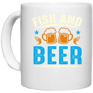                       UDNAG White Ceramic Coffee / Tea Mug 'Beer | Fish And beer' Perfect for Gifting [330ml]                                              