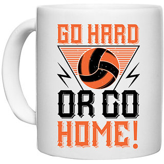                       UDNAG White Ceramic Coffee / Tea Mug 'Basketball | Go hard or go home!' Perfect for Gifting [330ml]                                              