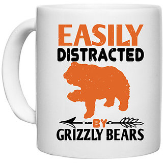                       UDNAG White Ceramic Coffee / Tea Mug 'Bear | easily distracted by grizzly bears 01' Perfect for Gifting [330ml]                                              
