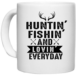                       UDNAG White Ceramic Coffee / Tea Mug 'Hunter | Hunting Fishing' Perfect for Gifting [330ml]                                              
