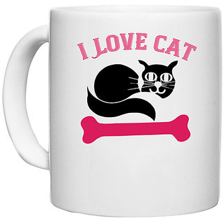                       UDNAG White Ceramic Coffee / Tea Mug 'Cat | i love cat 01' Perfect for Gifting [330ml]                                              