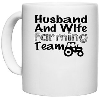                       UDNAG White Ceramic Coffee / Tea Mug 'Farmer | husband and wife farming team' Perfect for Gifting [330ml]                                              