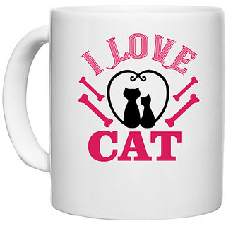                       UDNAG White Ceramic Coffee / Tea Mug 'Cat | i love cat' Perfect for Gifting [330ml]                                              