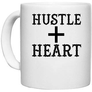                       UDNAG White Ceramic Coffee / Tea Mug 'Heart | hustle + heart' Perfect for Gifting [330ml]                                              