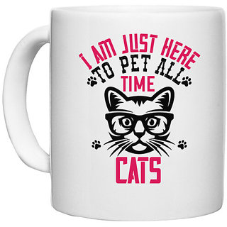                       UDNAG White Ceramic Coffee / Tea Mug 'Cat | i am just here topet all time cats' Perfect for Gifting [330ml]                                              