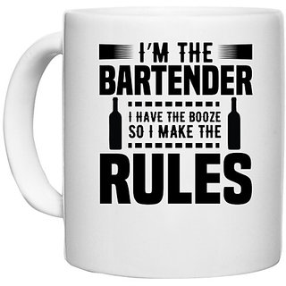                       UDNAG White Ceramic Coffee / Tea Mug 'Bartender | I am the Bartender' Perfect for Gifting [330ml]                                              
