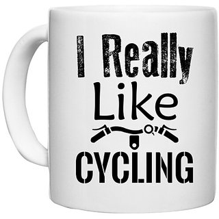                       UDNAG White Ceramic Coffee / Tea Mug 'Cycling | I Really Like Cycling' Perfect for Gifting [330ml]                                              