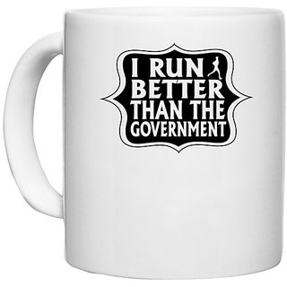                       UDNAG White Ceramic Coffee / Tea Mug 'Government | i run better' Perfect for Gifting [330ml]                                              