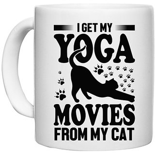                       UDNAG White Ceramic Coffee / Tea Mug 'Yoga | I get my' Perfect for Gifting [330ml]                                              
