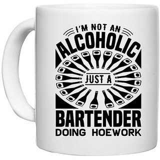                       UDNAG White Ceramic Coffee / Tea Mug 'Bartender | I'm not an' Perfect for Gifting [330ml]                                              