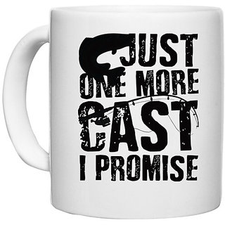                       UDNAG White Ceramic Coffee / Tea Mug 'Fishing | Just one more' Perfect for Gifting [330ml]                                              