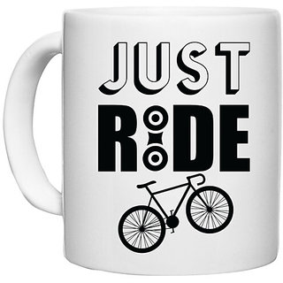                       UDNAG White Ceramic Coffee / Tea Mug 'Rider | Just Ride 2' Perfect for Gifting [330ml]                                              