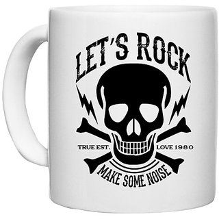                       UDNAG White Ceramic Coffee / Tea Mug 'Death | Let's rock' Perfect for Gifting [330ml]                                              