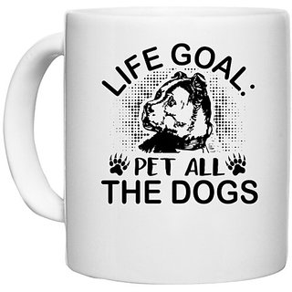                       UDNAG White Ceramic Coffee / Tea Mug 'Dog | Life goal' Perfect for Gifting [330ml]                                              