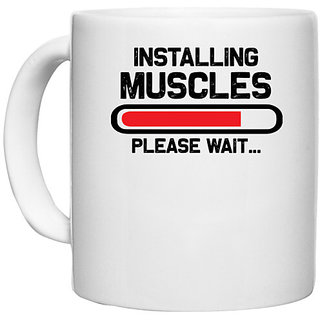                       UDNAG White Ceramic Coffee / Tea Mug 'Gym | installing muscles Please wait' Perfect for Gifting [330ml]                                              