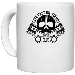                       UDNAG White Ceramic Coffee / Tea Mug 'Death | Live fast' Perfect for Gifting [330ml]                                              