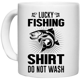                       UDNAG White Ceramic Coffee / Tea Mug 'Fishing | Lucky fishing-1' Perfect for Gifting [330ml]                                              