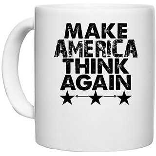                       UDNAG White Ceramic Coffee / Tea Mug 'America | make america think again' Perfect for Gifting [330ml]                                              
