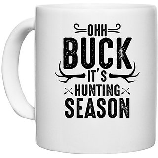                       UDNAG White Ceramic Coffee / Tea Mug 'Hunter | Ohh Buck' Perfect for Gifting [330ml]                                              