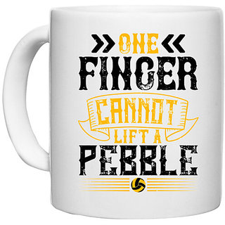                       UDNAG White Ceramic Coffee / Tea Mug 'Pebble | One finger cannot lift a pebble' Perfect for Gifting [330ml]                                              