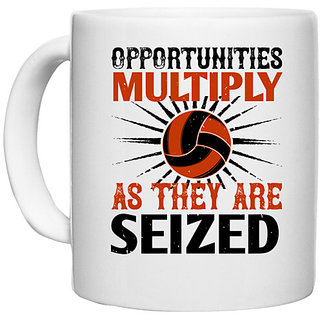                       UDNAG White Ceramic Coffee / Tea Mug 'Vollyball | Opportunities multiply as they are seized' Perfect for Gifting [330ml]                                              
