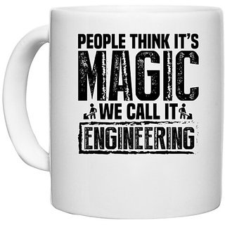                       UDNAG White Ceramic Coffee / Tea Mug 'Engineer | People think 2' Perfect for Gifting [330ml]                                              