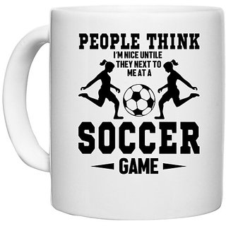                       UDNAG White Ceramic Coffee / Tea Mug 'Soccer | People think' Perfect for Gifting [330ml]                                              