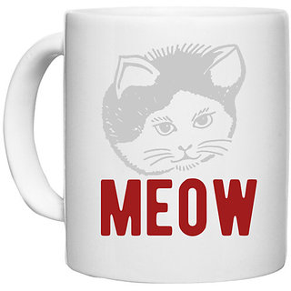                       UDNAG White Ceramic Coffee / Tea Mug 'Cat | meow 1' Perfect for Gifting [330ml]                                              