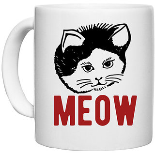                       UDNAG White Ceramic Coffee / Tea Mug 'Cat | meow' Perfect for Gifting [330ml]                                              