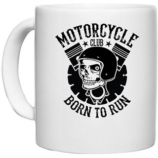                       UDNAG White Ceramic Coffee / Tea Mug 'Death Rider | Motorcycle club' Perfect for Gifting [330ml]                                              