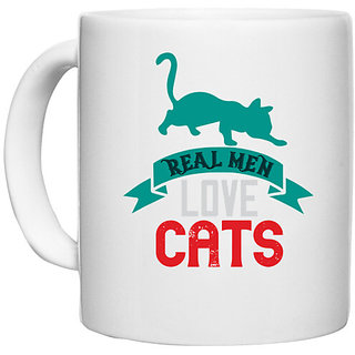                       UDNAG White Ceramic Coffee / Tea Mug 'Cat | eal man love cats 1' Perfect for Gifting [330ml]                                              
