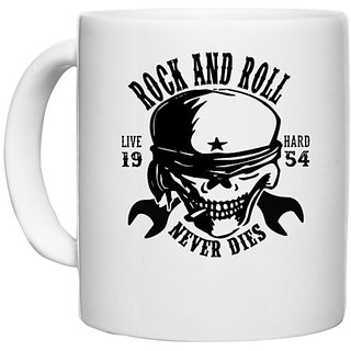                       UDNAG White Ceramic Coffee / Tea Mug 'Death | Rock and roll' Perfect for Gifting [330ml]                                              