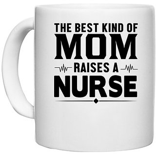                       UDNAG White Ceramic Coffee / Tea Mug 'Mother Nurse | he best kind of mom' Perfect for Gifting [330ml]                                              