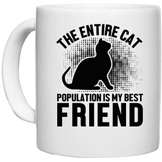                       UDNAG White Ceramic Coffee / Tea Mug 'Cat friend | The entire cat' Perfect for Gifting [330ml]                                              