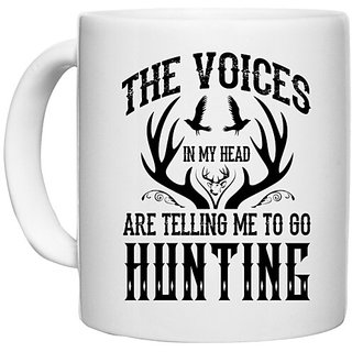                       UDNAG White Ceramic Coffee / Tea Mug 'Hunter | The voices' Perfect for Gifting [330ml]                                              