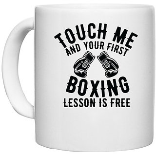                       UDNAG White Ceramic Coffee / Tea Mug 'Boxing | Touch Me' Perfect for Gifting [330ml]                                              