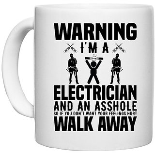                       UDNAG White Ceramic Coffee / Tea Mug 'Electrician | Warning 2' Perfect for Gifting [330ml]                                              