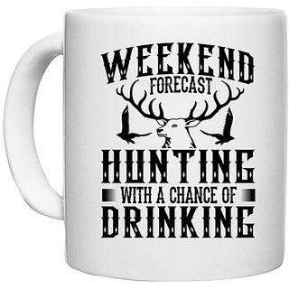                       UDNAG White Ceramic Coffee / Tea Mug 'Hunter | Weekend-1' Perfect for Gifting [330ml]                                              
