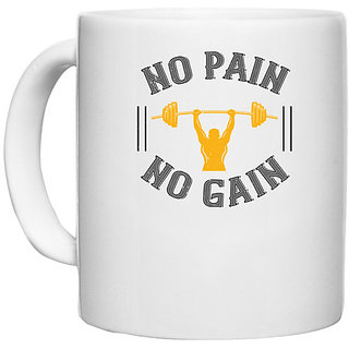                       UDNAG White Ceramic Coffee / Tea Mug 'Gym Work out | no pain no gain' Perfect for Gifting [330ml]                                              