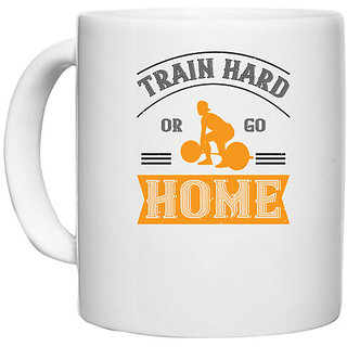                       UDNAG White Ceramic Coffee / Tea Mug 'Gym Work out | train hard or go home' Perfect for Gifting [330ml]                                              