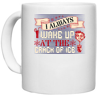                       UDNAG White Ceramic Coffee / Tea Mug 'Wine Beer | I always wake up at the crack of ice' Perfect for Gifting [330ml]                                              
