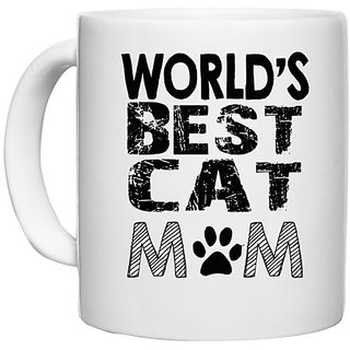                       UDNAG White Ceramic Coffee / Tea Mug 'Mother | World's best cat mom' Perfect for Gifting [330ml]                                              