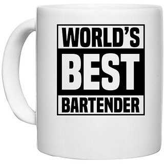                       UDNAG White Ceramic Coffee / Tea Mug 'Bartender | World's best' Perfect for Gifting [330ml]                                              