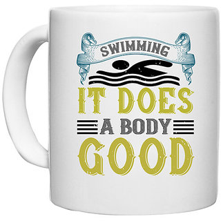                       UDNAG White Ceramic Coffee / Tea Mug 'Swiming | Swimming, it does a body good' Perfect for Gifting [330ml]                                              