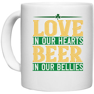                       UDNAG White Ceramic Coffee / Tea Mug 'Beer | love in our hearts beer in our bellies' Perfect for Gifting [330ml]                                              